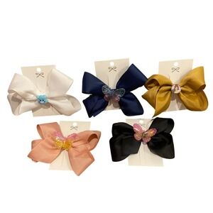 Kids 5PC Grosgrain Ribbon Hair Bow Set Butterfly Bear Alligator Clips 4.5 inch
